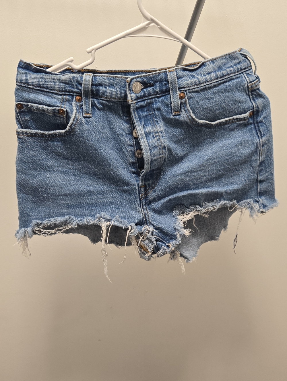 Levi's Light Blue Frayed Hem Denim Cutoff Shorts